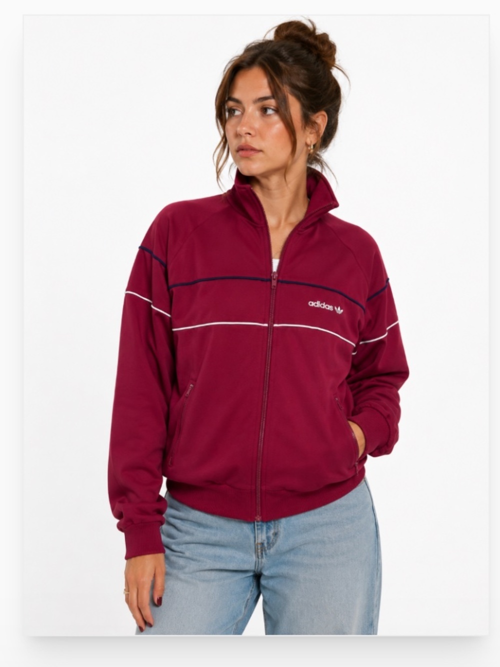 Vintage 80s Adidas Trefoil Track Athleisure Streetwear Jacket Maroon Size Medium